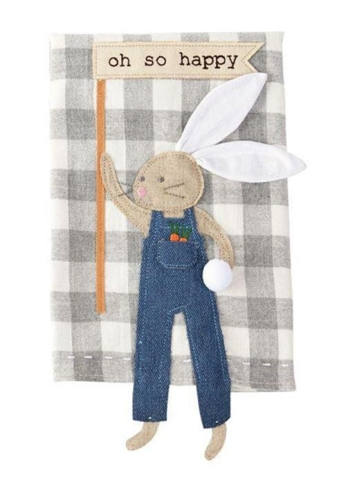 Bunny Dangle Leg Towel Mud Pie TEA TOWEL Oh So Happy