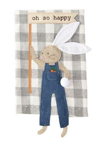 Thumbnail for Bunny Dangle Leg Towel Mud Pie TEA TOWEL Oh So Happy