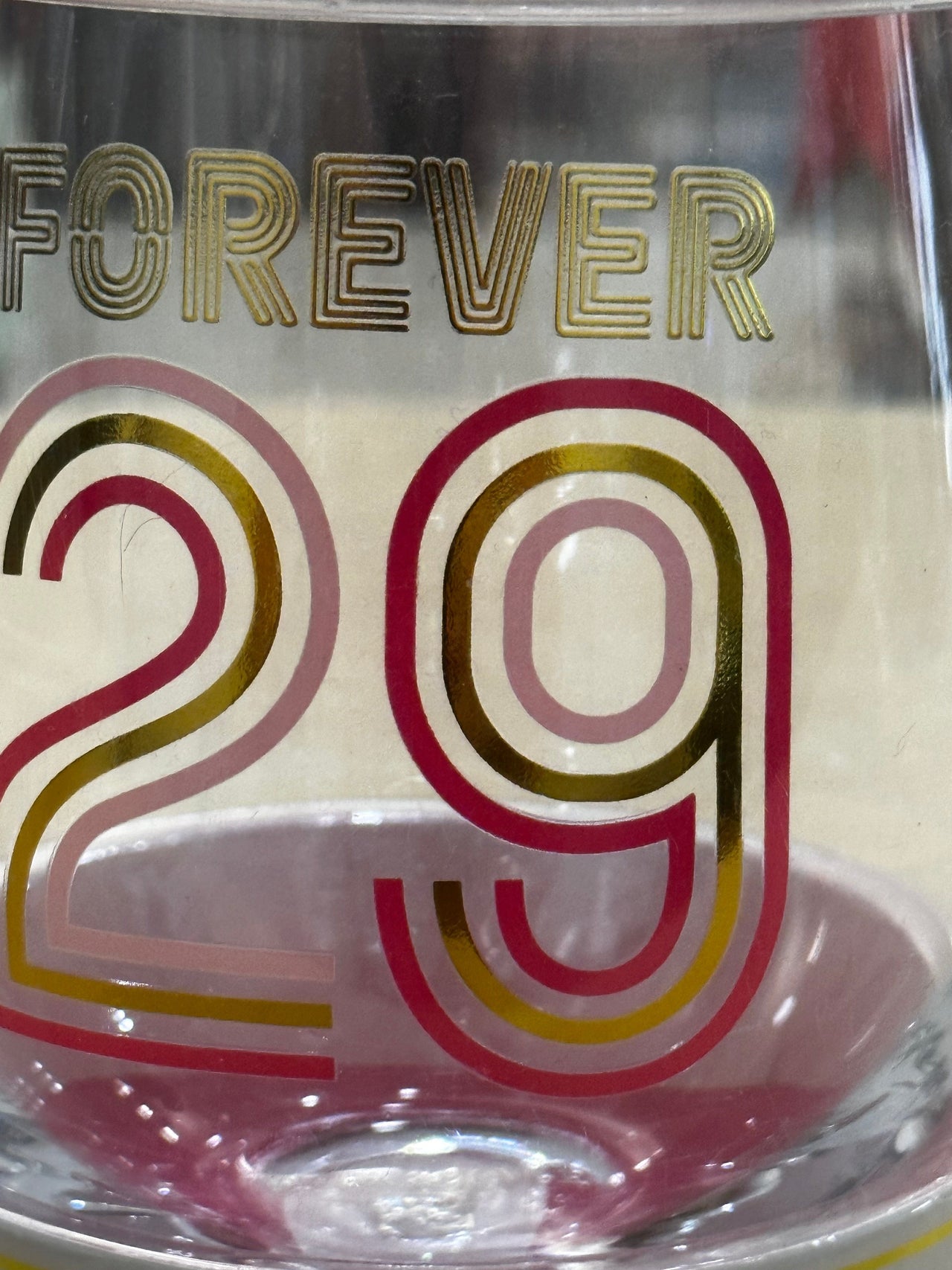 Forever 29 Stemless Wine Glass MAry Square Stemless Wine