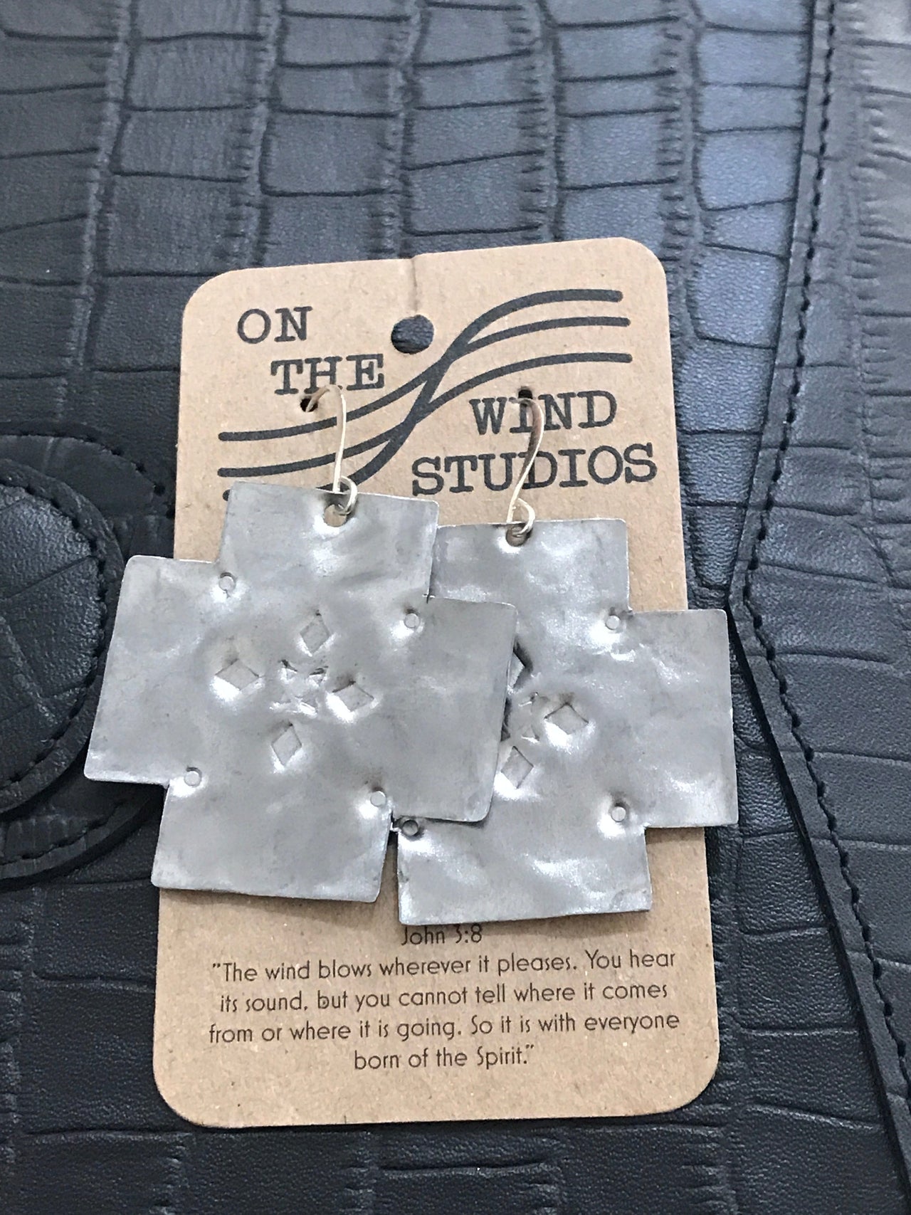 Hand Made Metal Earrings by OTWS On the Wind Studios Hand Made Stamped Cross