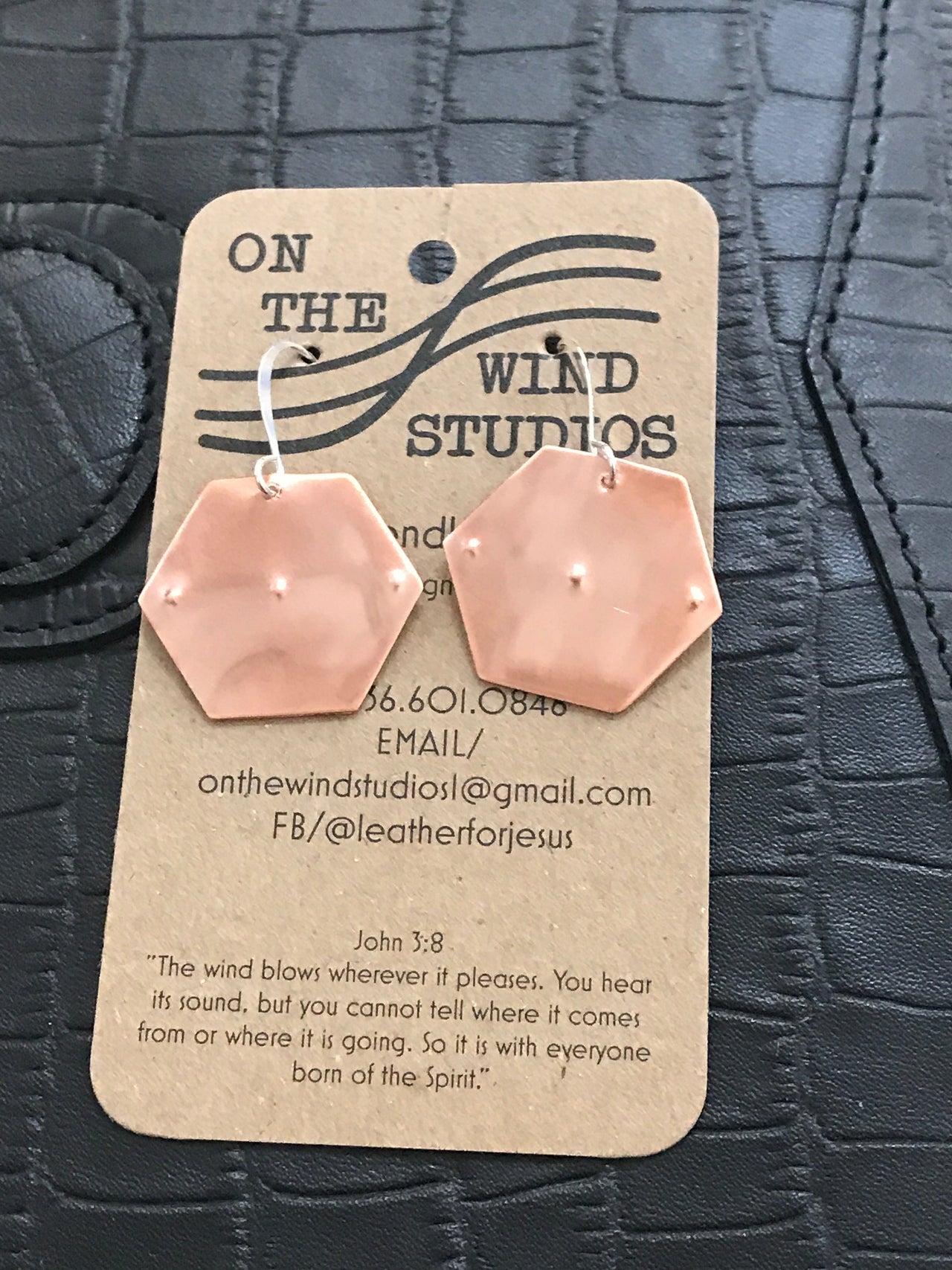 Hand Made Metal Earrings by OTWS On the Wind Studios Hand Made Copper Hex MidPoint