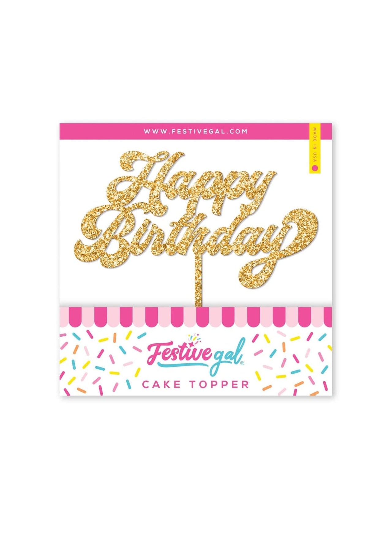 Happy Birthday Gold Glitter Cake Topper Festive Gal Cake Topper