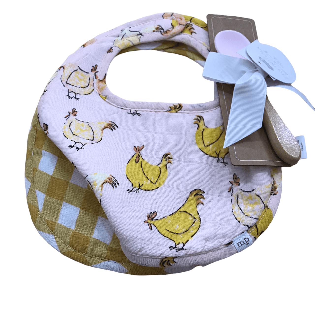 Hen & Gingham Bibs with Silicon Spoon Mud Pie Baby