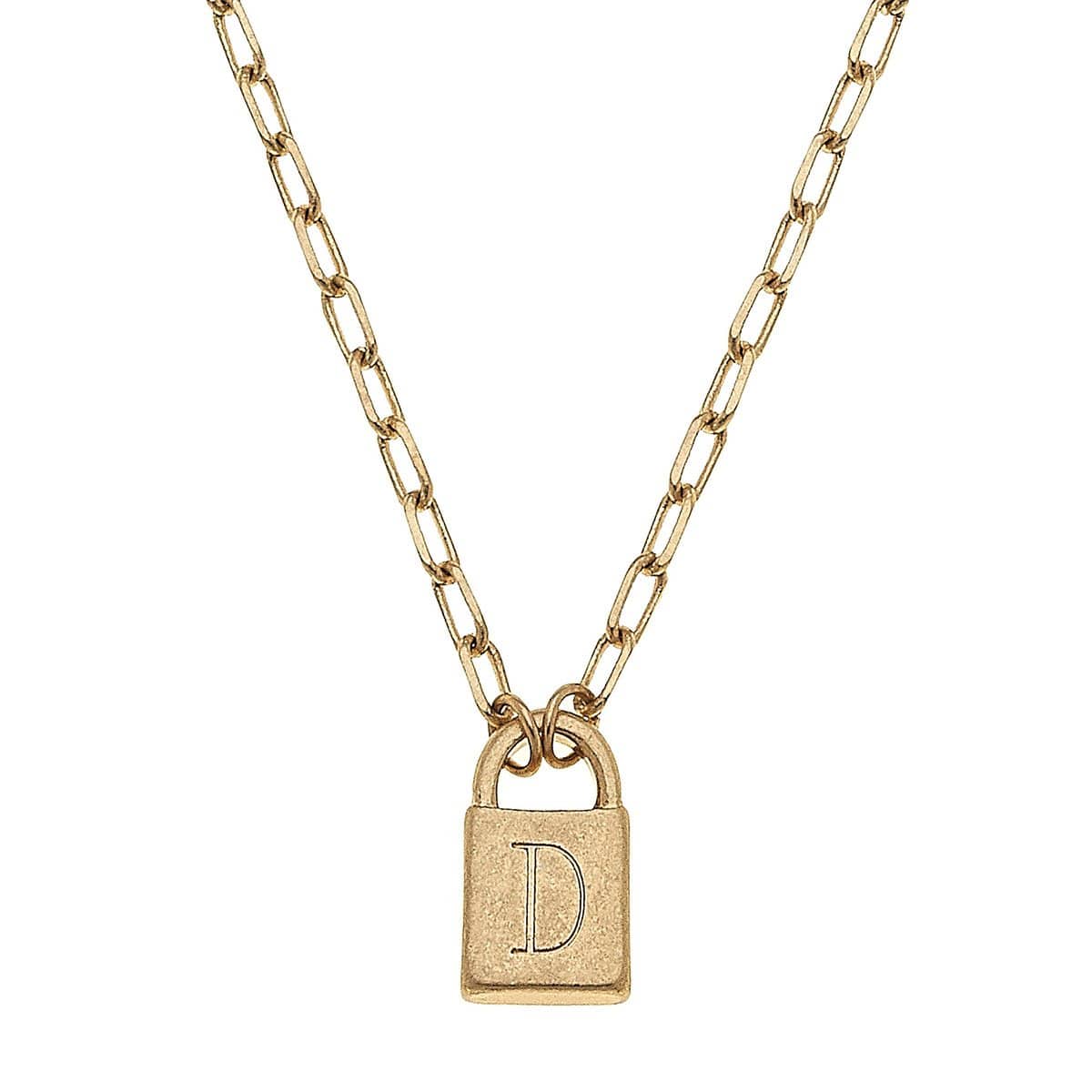 Kinsley Padlock Initial Necklace CANVAS Necklace D