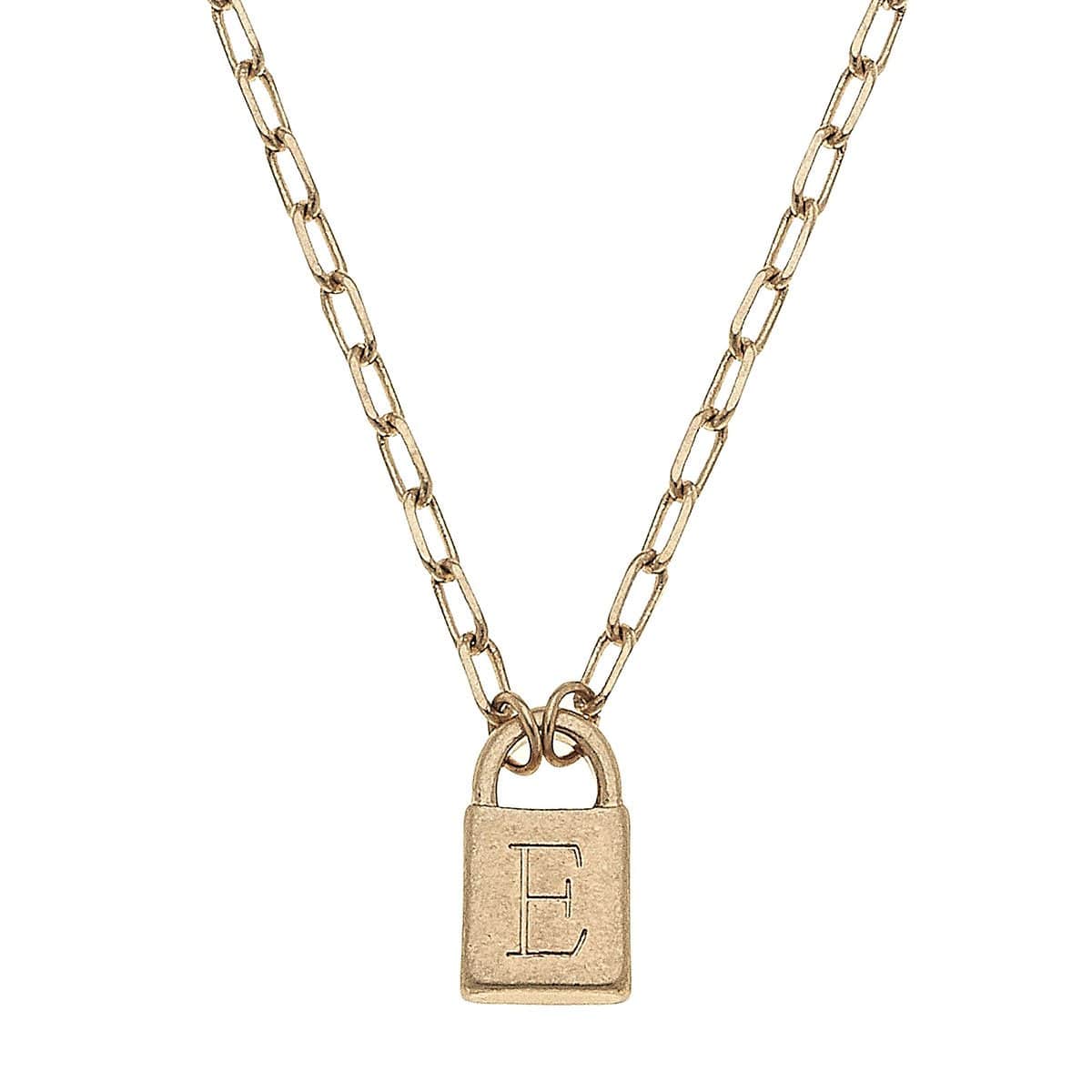 Kinsley Padlock Initial Necklace CANVAS Necklace E