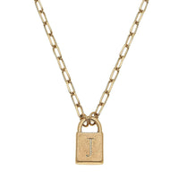 Thumbnail for Kinsley Padlock Initial Necklace CANVAS Necklace J