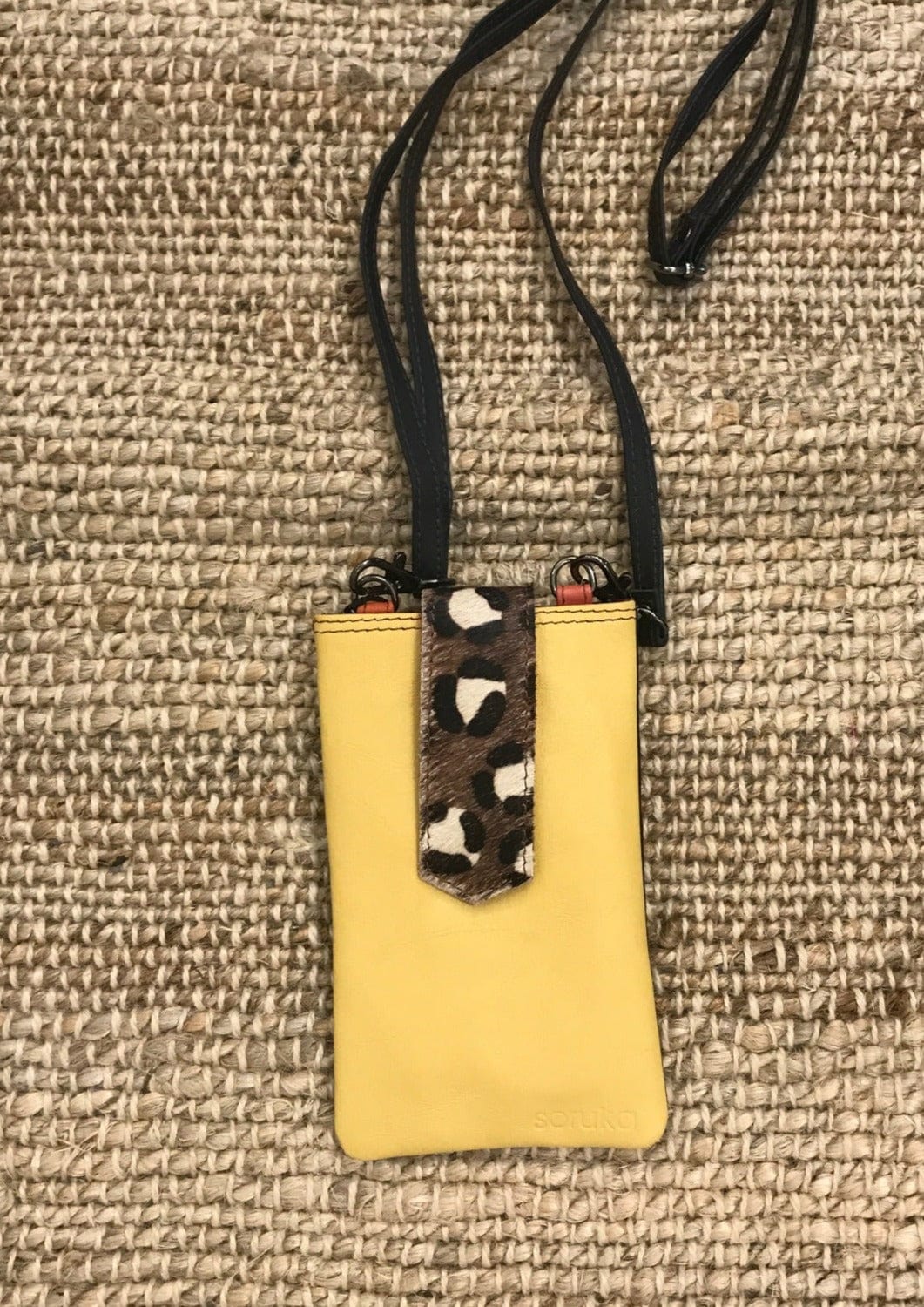 Leather Phone Cover Crossbody Bag Soruka Handbags, Wallets & Cases Yellow & Leopard