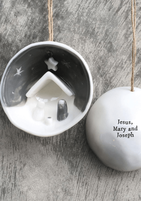 Nativity Half Circle Porcelain Ornament Two's Company Christmas Ornament