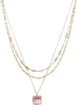 Pink Quartz Triple Strand Necklace Meghan Browne Design