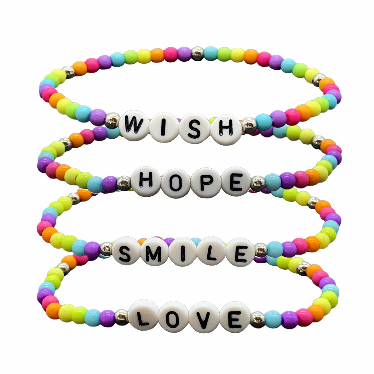 Rainbow Beaded Affirmation Word Bracelets - 4 Pack Frog Sac