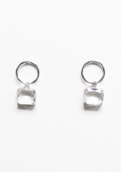Silver Circle with Clear Crystal Earring Meghan Browne Design Dangle
