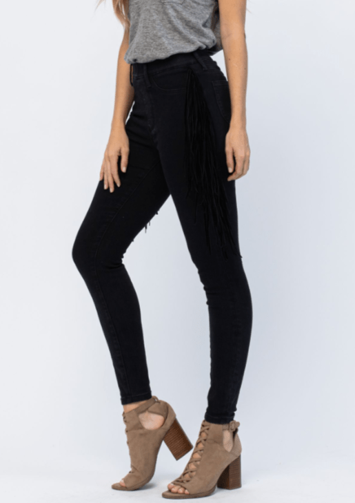Skinny Jegging in Black with Fringe by Judy Blue Judy Blue Jegging