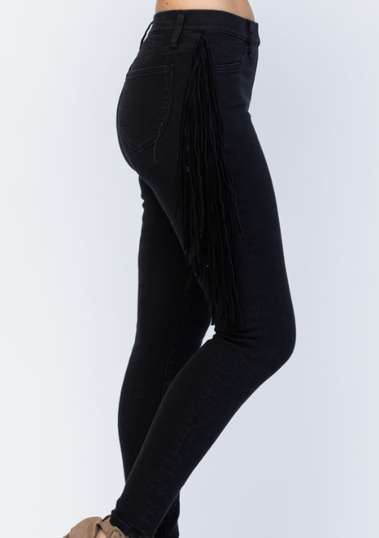 Skinny Jegging in Black with Fringe by Judy Blue Judy Blue Jegging