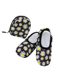 Thumbnail for Snoozies Skinnies Travel Pouch Snoozies Slippers Small / B&W Daisy