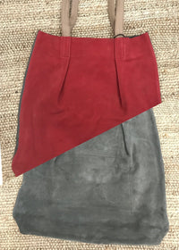Thumbnail for Sophia Shopper Suede Shoulder Bag Soruka Bag Red/Gray