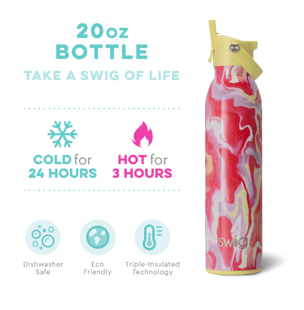 Swig Life 20oz Flip + Sip Bottle, Insulated Stainless Steel Water Bottle  with Straw