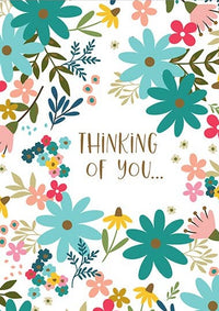 Thumbnail for Thinking of You card - Teal Flowers GINA B 