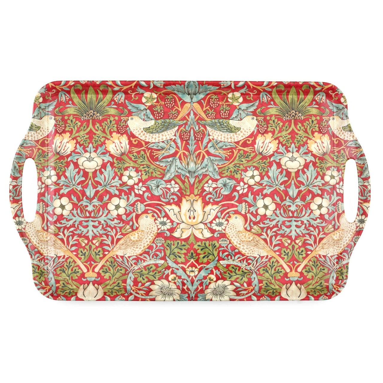 William Morris Strawberry Thief Large Mel. Hand. Tray - Red Pimpernel default